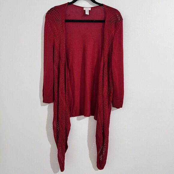 Chico's Knit Open Cardigan Size 3 / XL Red Waterfall Cottage Layer Boho Business - Picture 1 of 6